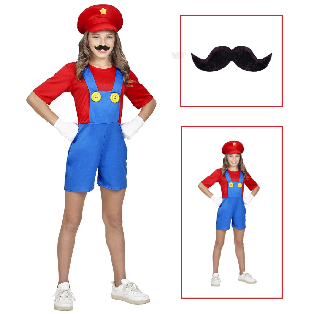 VESTITO CARNEVALE + ACCESSORI SUPER IDRAULICA TUTA CAPPELLO BAFFI 5/7 ANNI - 0869+0835O
