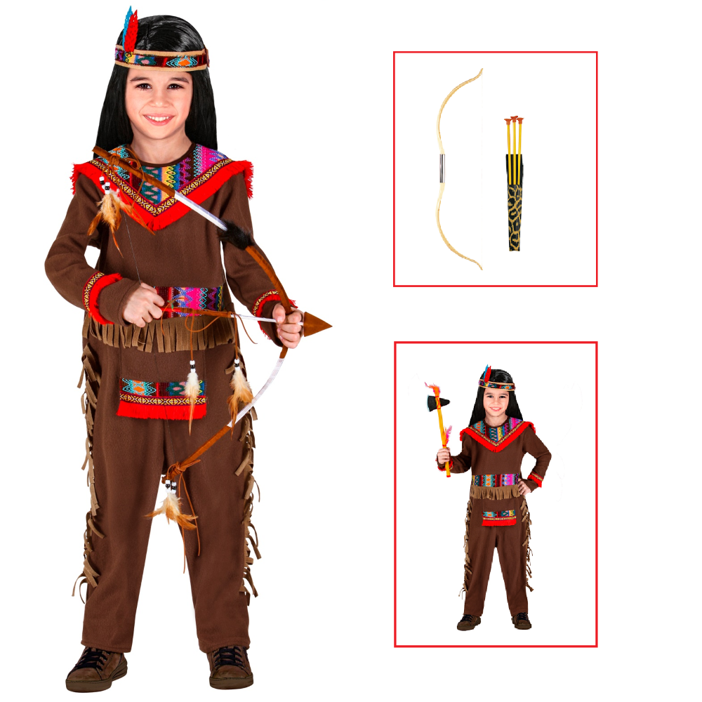 VESTITO CARNEVALE + ACCESSORI INDIANO COSTUME FASCIA PER TESTA CON PIUME ARCO 4/5 ANNI TRAVESTIMENTO - 0158+2793B