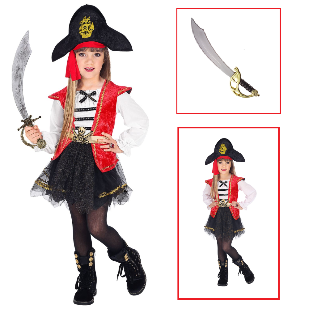 VESTITO CARNEVALE + ACCESSORI CAPITANO PIRATA VESTITO CAPPELLO SCIABOLA 4/5 ANNI TRAVESTIMENTO - 0698+7007B