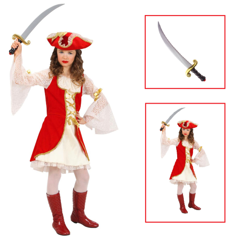 VESTITO CARNEVALE + ACCESSORI CAPITANO PIRATA VESTITO CAPPELLO SCIABOLA 11/13 ANNI TRAVESTIMENTO - 5879+7006A