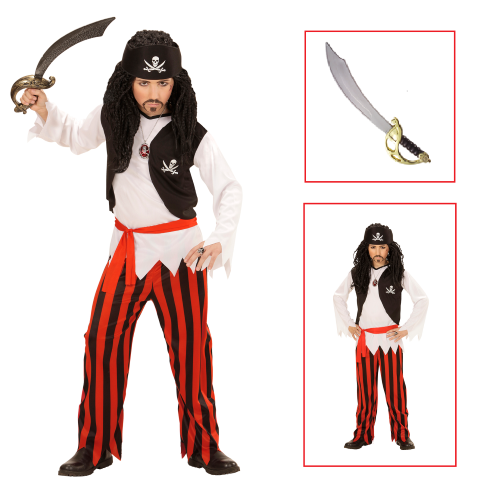 VESTITO CARNEVALE + ACCESSORI PIRATA COSTUME SCIABOLA 11/13 ANNI TRAVESTIMENTO - 0723+7007B