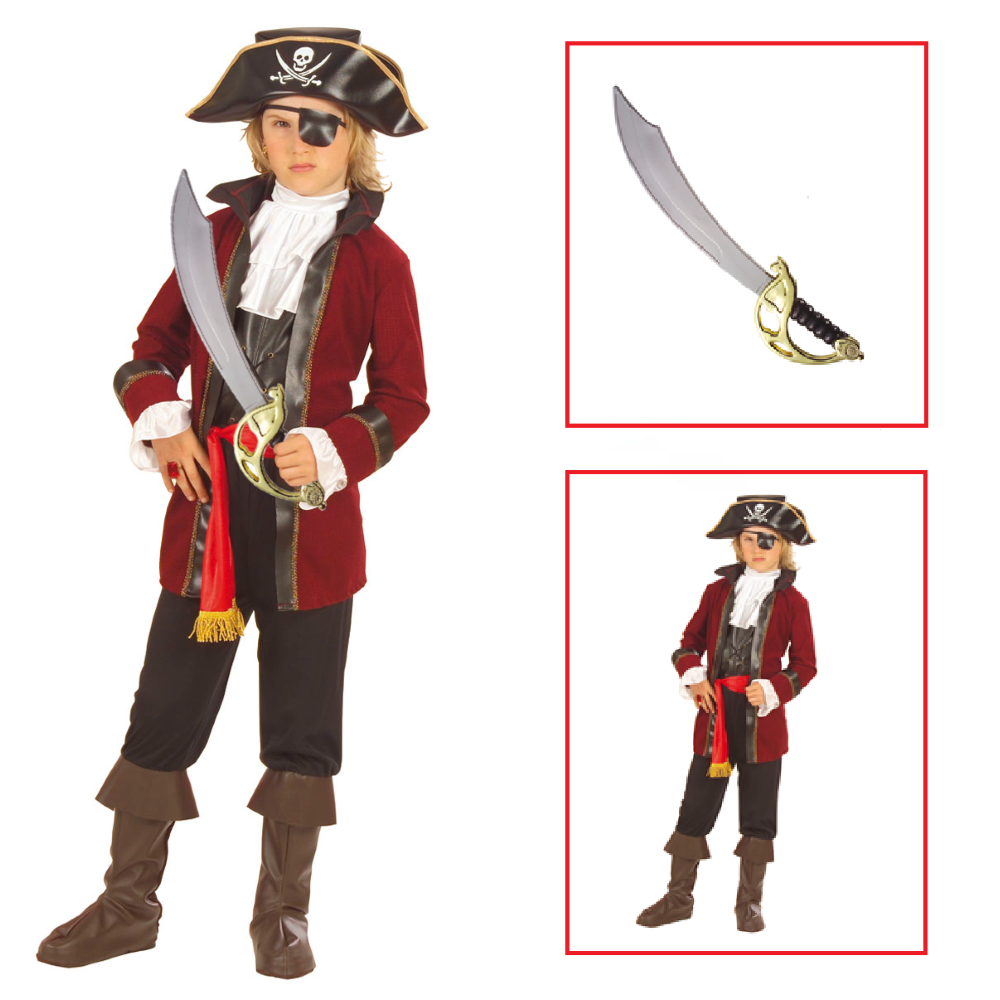 VESTITO CARNEVALE + ACCESSORI PIRATA DELL'ISOLA DEL TESORO COSTUME SCIABOLA 5/7 ANNI TRAVESTIMENTO - 5559+7007B