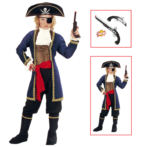 VESTITO CARNEVALE + ACCESSORI PIRATA DEI 7 MARI COSTUME CAPPELLO PISTOLA 11/13 ANNI TRAVESTIMENTO - 5560+04859