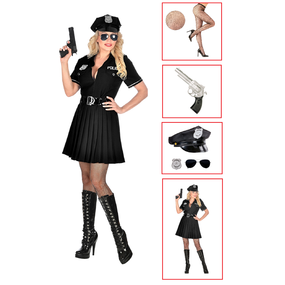 VESTITO CARNEVALE + ACCESSORI POLIZIOTTA VESTITO PISTOLA CALZE CAPPELLO OCCHIALI TG XL TRAVESTIMENTO - 0508 Adulto+2775P+4750R+95719 