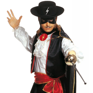 VESTITO CARNEVALE + ACCESSORI ZORRO BANDITO MASCHERATO COSTUME CAPPELLO FIORETTO 11/13 ANNI TRAVESTIMENTO - 3867+6765Z+3411Z