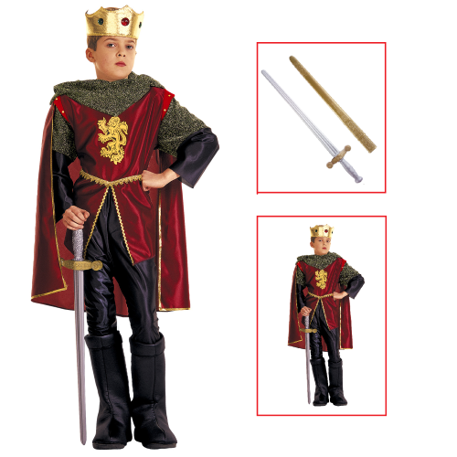 VESTITO CARNEVALE + ACCESSORI CAVALIERE REALE COSTUME CORONA SPADA CON FODERO 4/5 ANNI TRAVESTIMENTO - 3710+7001C