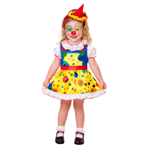 VESTITO CARNEVALE + ACCESSORI CLOWN GIRL COSTUME MINI CAPPELLO SET TRUCCO CON NASO 2/3 ANNI TRAVESTIMENTO - 0754+4044N