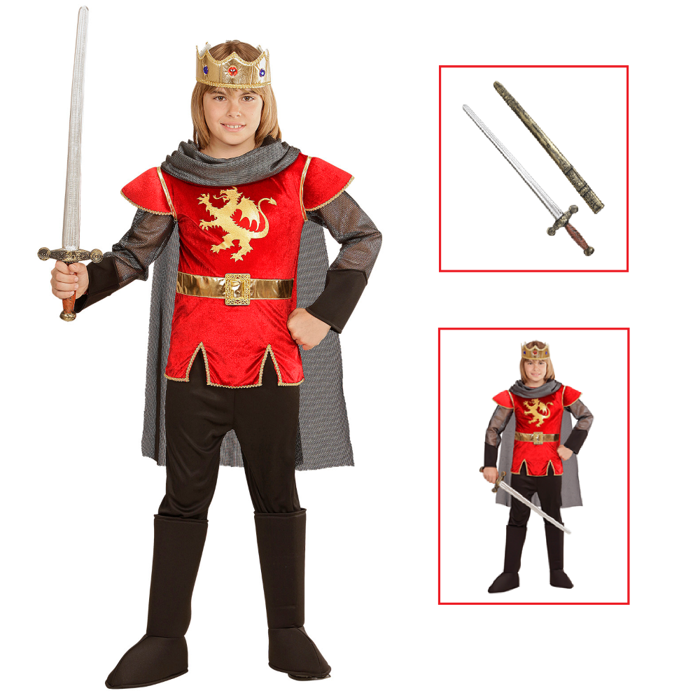 VESTITO CARNEVALE + ACCESSORI RE ARTÙ COSTUME SPADA ANTICA CON FODERO 4/5 ANNI TRAVESTIMENTO - 0549+86244