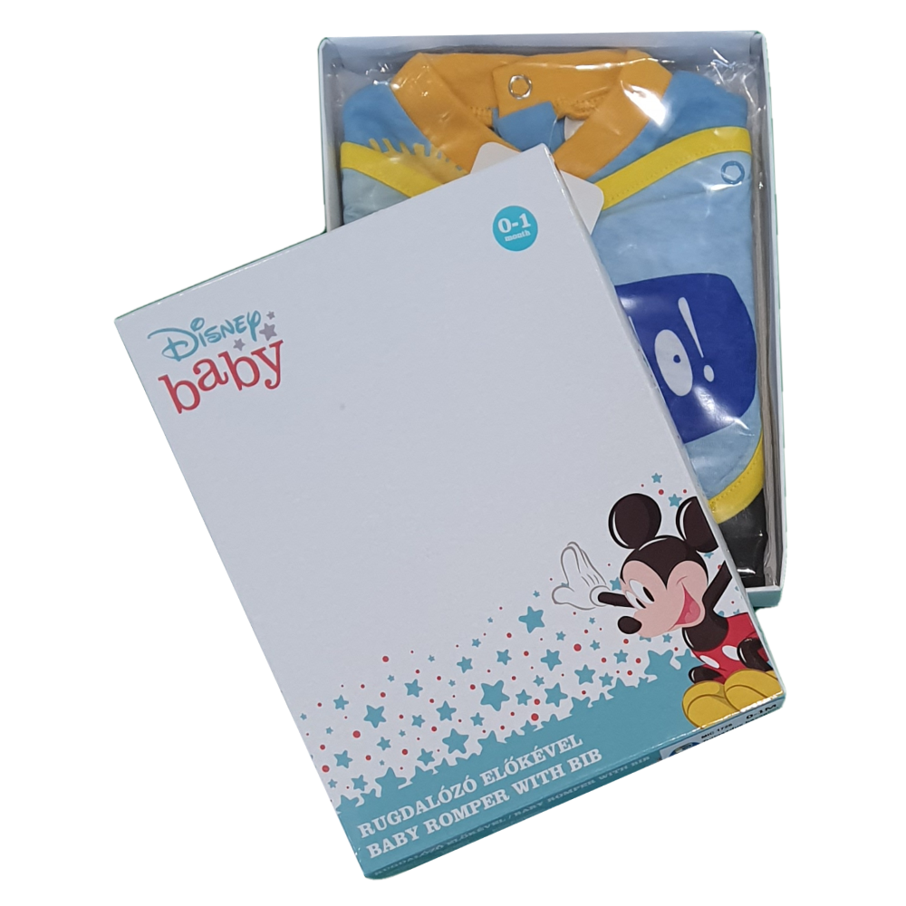 TUTINA LUNGA CON PIEDINI + BAVETTO MICKEY MOUSE DISNEY TOPOLINO 100% COTONE 0/6 MESI - MIC1728/2