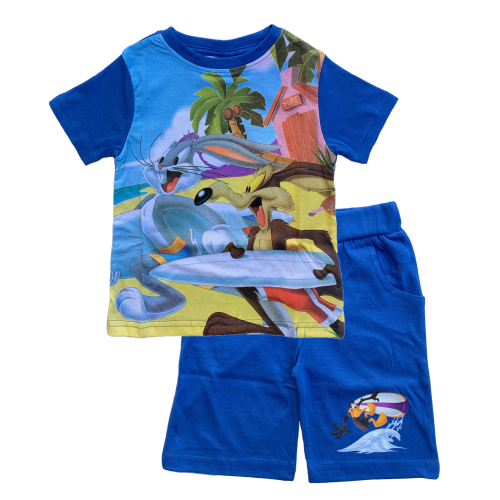 COMPLETO ESTIVO LOONEY TUNES BUGS BUNNY WILLY IL COYOTE SHORT + T-SHIRT BAMBINO 3/8 ANNI - LOO21-0594