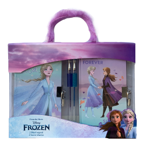 SET 2 DIARI SEGRETI CON LUCCHETTO FROZEN DISNEY ELSA ANNA + 2 PENNE IN CONFEZIONE REGALO - FR0754