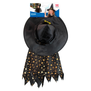 SET TRAVESTIMENTO STREGA CAPPELLO MANTELLO ACCESSORI CARNEVALE HALLOWEEN - 00283