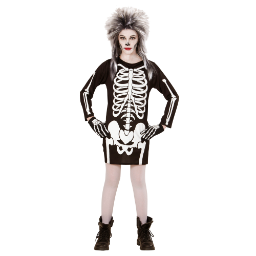 COSTUME VESTITO ABITO TRAVESTIMENTO CARNEVALE HALLOWEEN BAMBINA SCHELETRO BIANCO - 0036