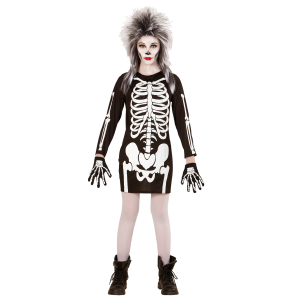 VESTITO CARNEVALE + ACCESSORI SCHELETRO VESTITO CALZE E GUANTI DA SCHELETRO TRAVESTIMENTO HALLOWEEN 11/13 ANNI