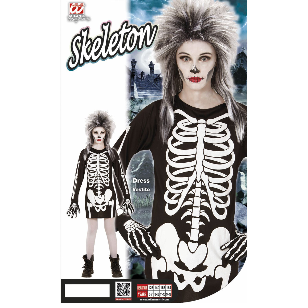 VESTITO CARNEVALE + ACCESSORI SCHELETRO VESTITO CALZE E GUANTI DA SCHELETRO TRAVESTIMENTO HALLOWEEN 11/13 ANNI