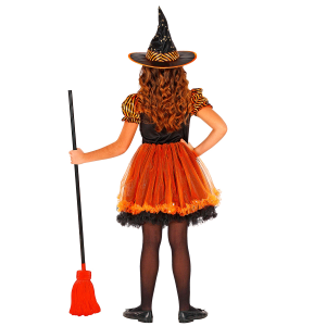 VESTITO CARNEVALE + ACCESSORI STREGA VESTITO CAPPELLO SCOPA IN FILI DI LAMÈ 5/7 ANNI HALLOWEEN BAMBINA - 0181+52776