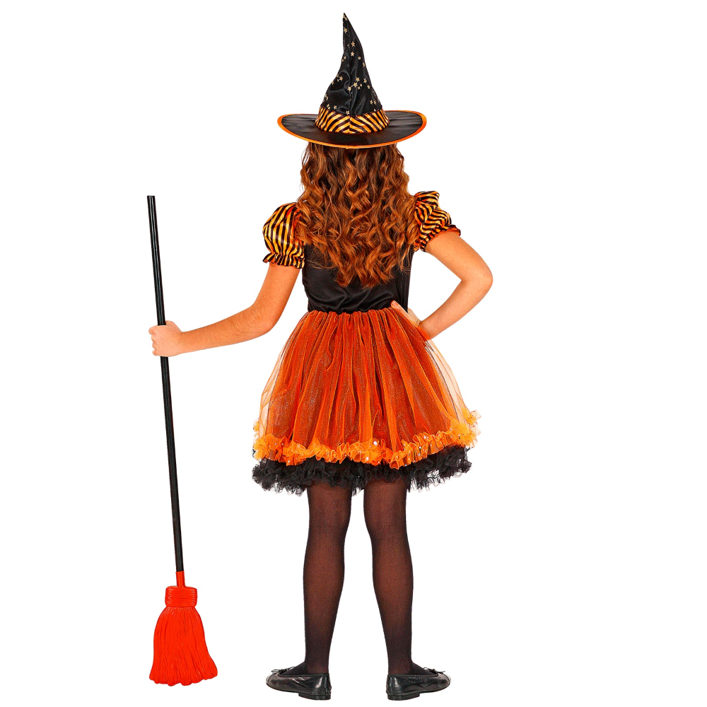 VESTITO CARNEVALE + ACCESSORI STREGA VESTITO CAPPELLO SCOPA IN FILI DI LAMÈ 5/7 ANNI HALLOWEEN BAMBINA - 0181+52776