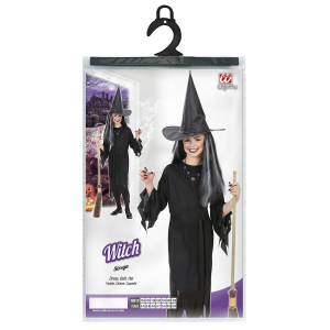 VESTITO CARNEVALE + ACCESSORI STREGA VESTITO CAPPELLO SCOPA PARRUCCA 11/13 ANNI HALLOWEEN BAMBINA - 0250+6279S+9835W