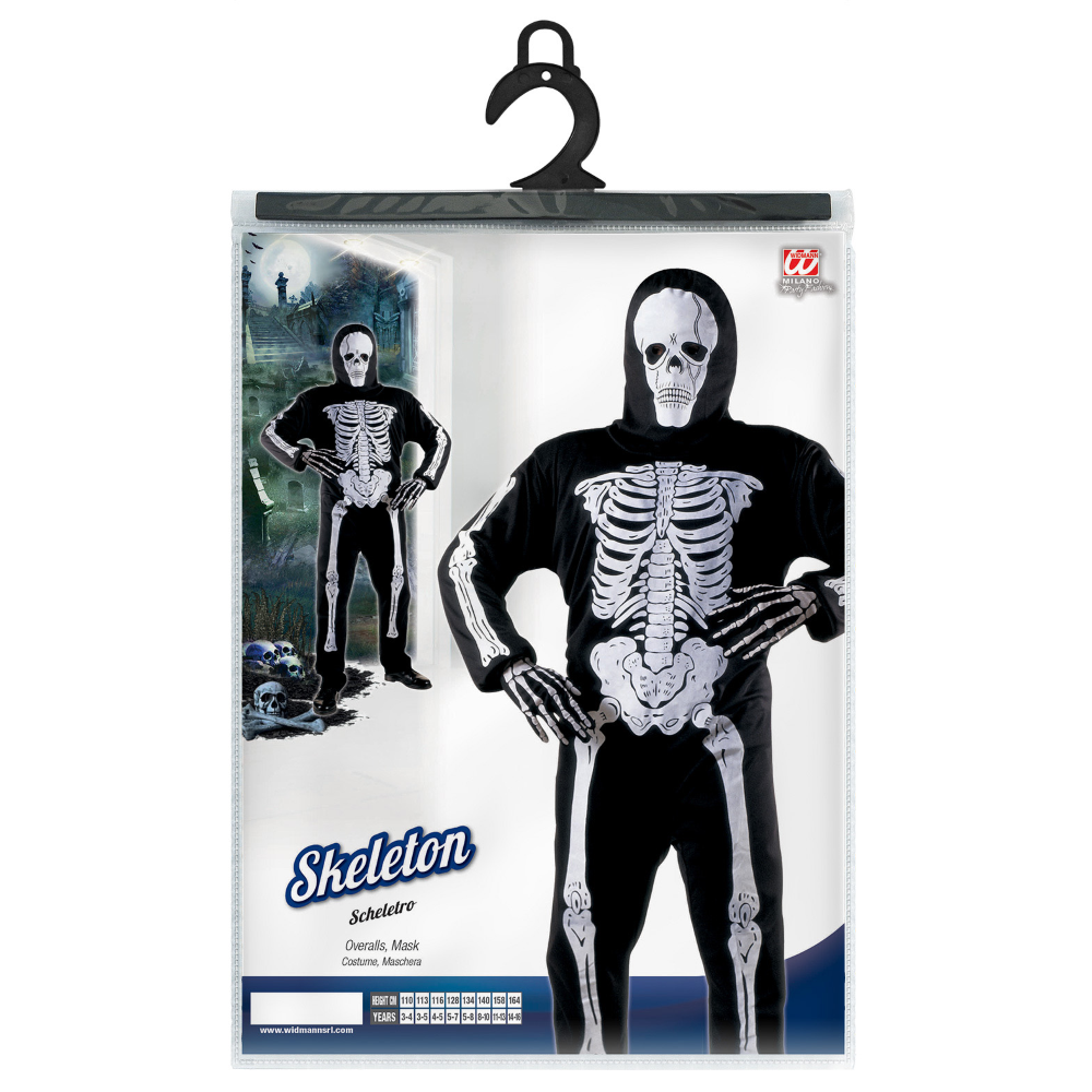 COSTUME VESTITO ABITO TRAVESTIMENTO CARNEVALE HALLOWEEN COSPLAY BAMBINO SCHELETRO - 3811