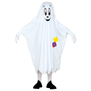 VESTITO CARNEVALE + ACCESSORI FANTASMA PONCHO CESTINO BORSETTA ZUCCA TRAVESTIMENTO HALLOWEEN