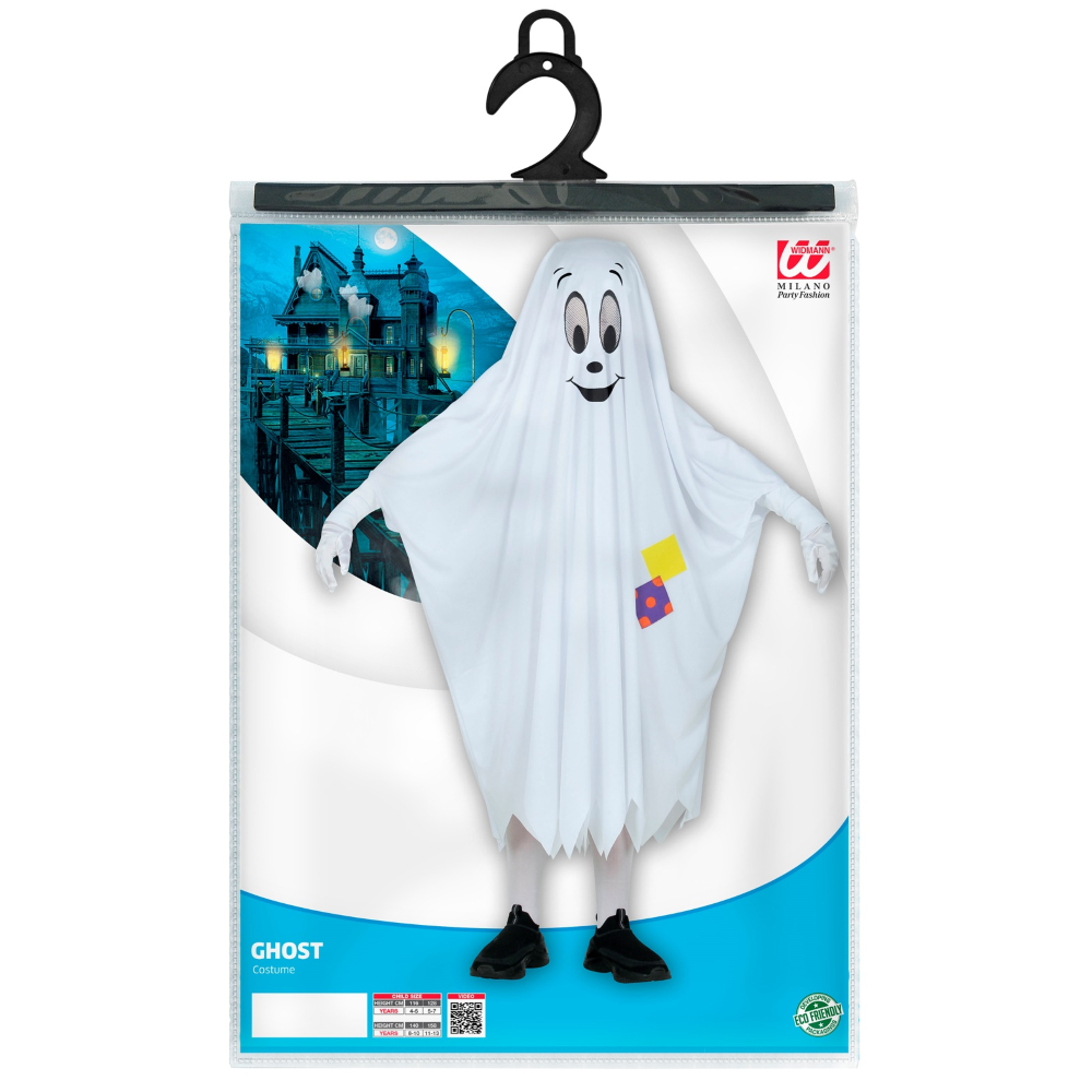 VESTITO CARNEVALE + ACCESSORI FANTASMA PONCHO CESTINO BORSETTA ZUCCA TRAVESTIMENTO HALLOWEEN