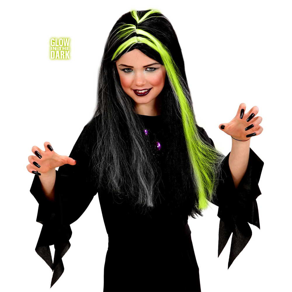 VESTITO CARNEVALE + ACCESSORI STREGA VESTITO CAPPELLO SCOPA PARRUCCA 5/7 ANNI HALLOWEEN BAMBINA - 3857+6279S+52776
