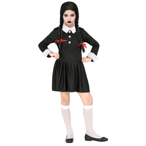 VESTITO CARNEVALE + ACCESSORI DARK GIRL VESTITO PARRUCCA TRAVESTIMENTO HALLOWEEN