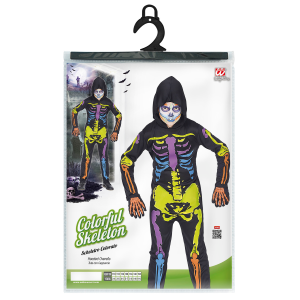 VESTITO CARNEVALE + ACCESSORI SCHELETRO COLORATO TUTA GUANTI TRAVESTIMENTO HALLOWEEN 4/5 ANNI - 7027+34275