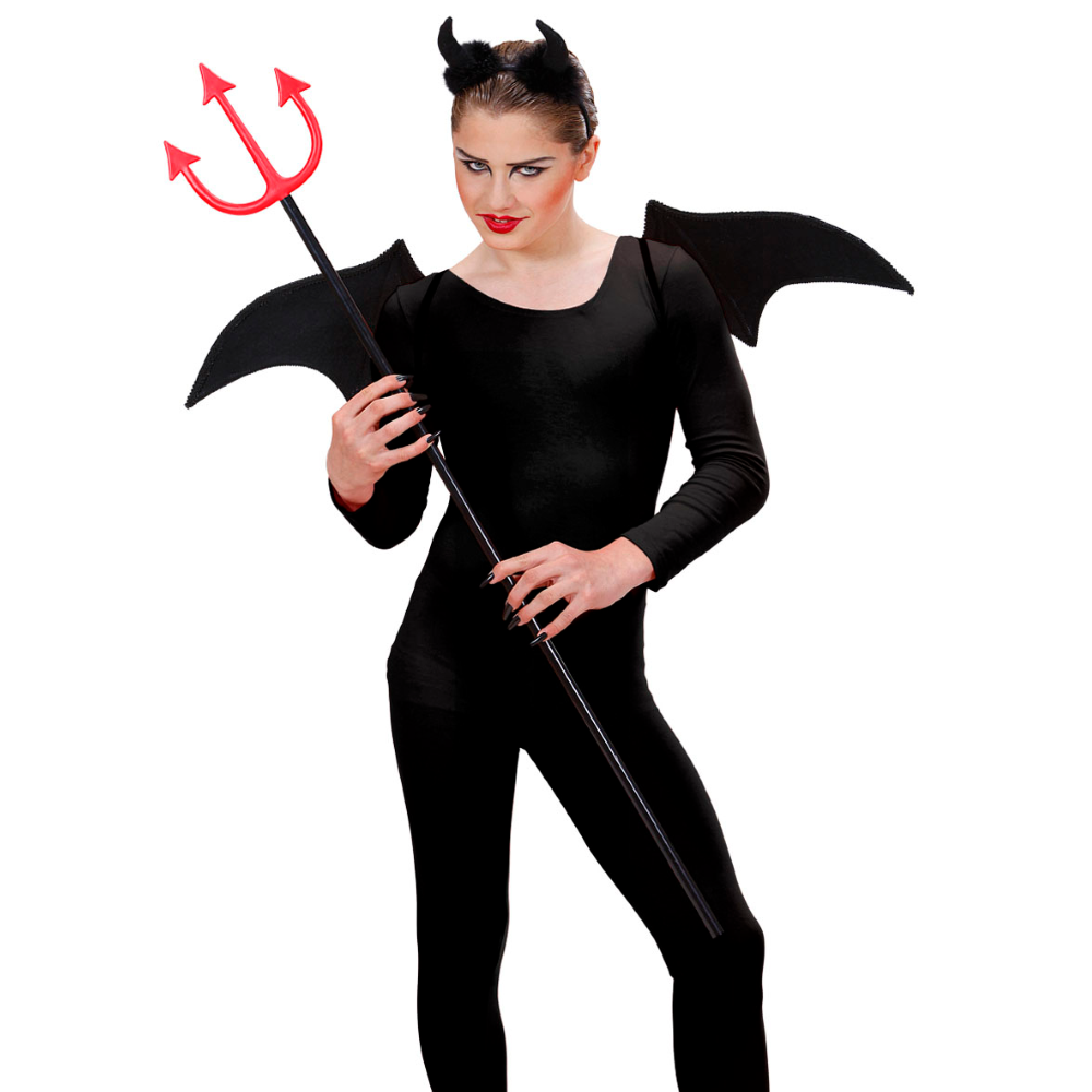 SET TRAVESTIMENTO DIAVOLO NERO CORNA E ALI ACCESSORI CARNEVALE HALLOWEEN - 8236S