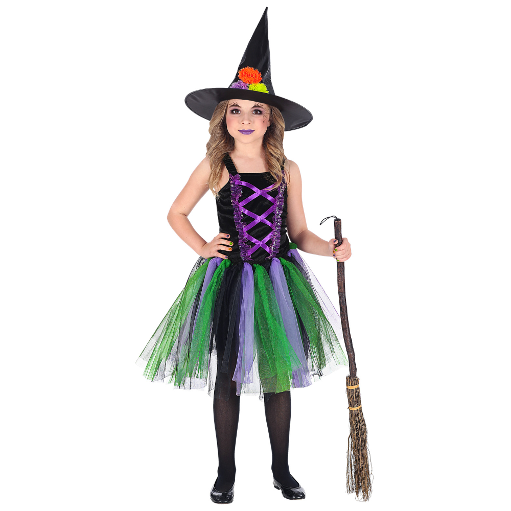 VESTITO CARNEVALE + ACCESSORI STREGA VESTITO CAPPELLO SCOPA 3/4 ANNI HALLOWEEN BAMBINA - 96539+9835W