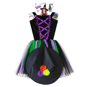 VESTITO CARNEVALE + ACCESSORI STREGA VESTITO CAPPELLO SCOPA 3/4 ANNI HALLOWEEN BAMBINA - 96539+9835W