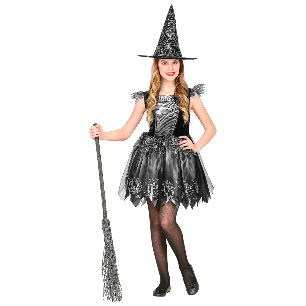 VESTITO CARNEVALE + ACCESSORI WITCH VESTITO CAPPELLO SCOPA 2/3 ANNI HALLOWEEN BAMBINA - 9736+9835W