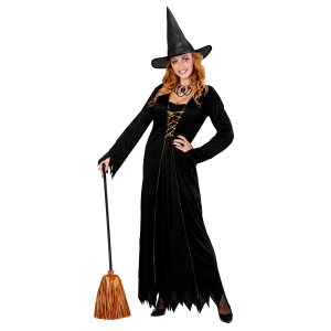 VESTITO CARNEVALE + ACCESSORI STREGA VESTITO CAPPELLO SCOPA PARRUCCA 5/7 ANNI HALLOWEEN BAMBINA - 3857+6279S+52776