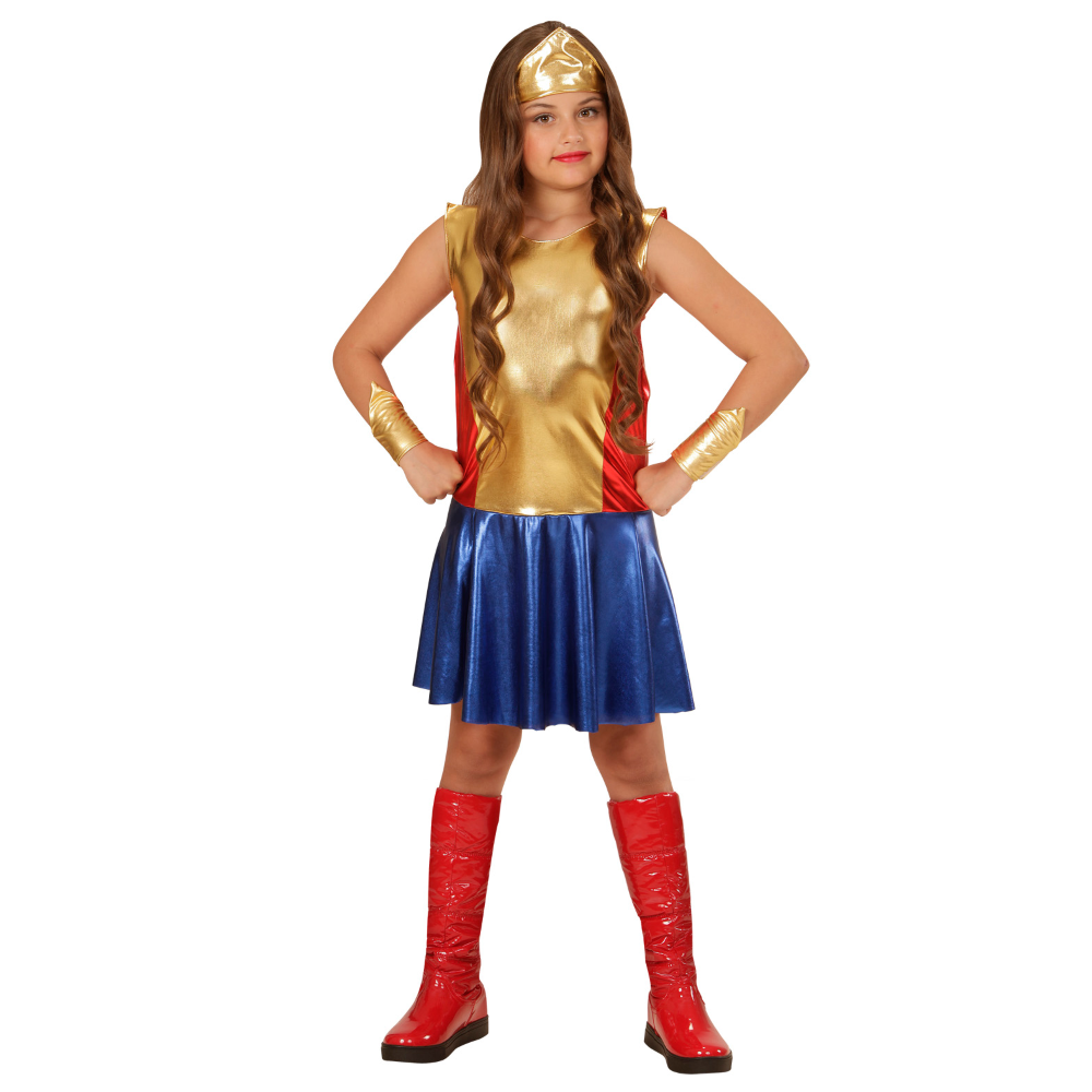 COSTUME CARNEVALE WONDER GIRL VESTITO COPRICAPO BRACCIALI BAMBINA ABITO TRAVESTIMENTO - 0113