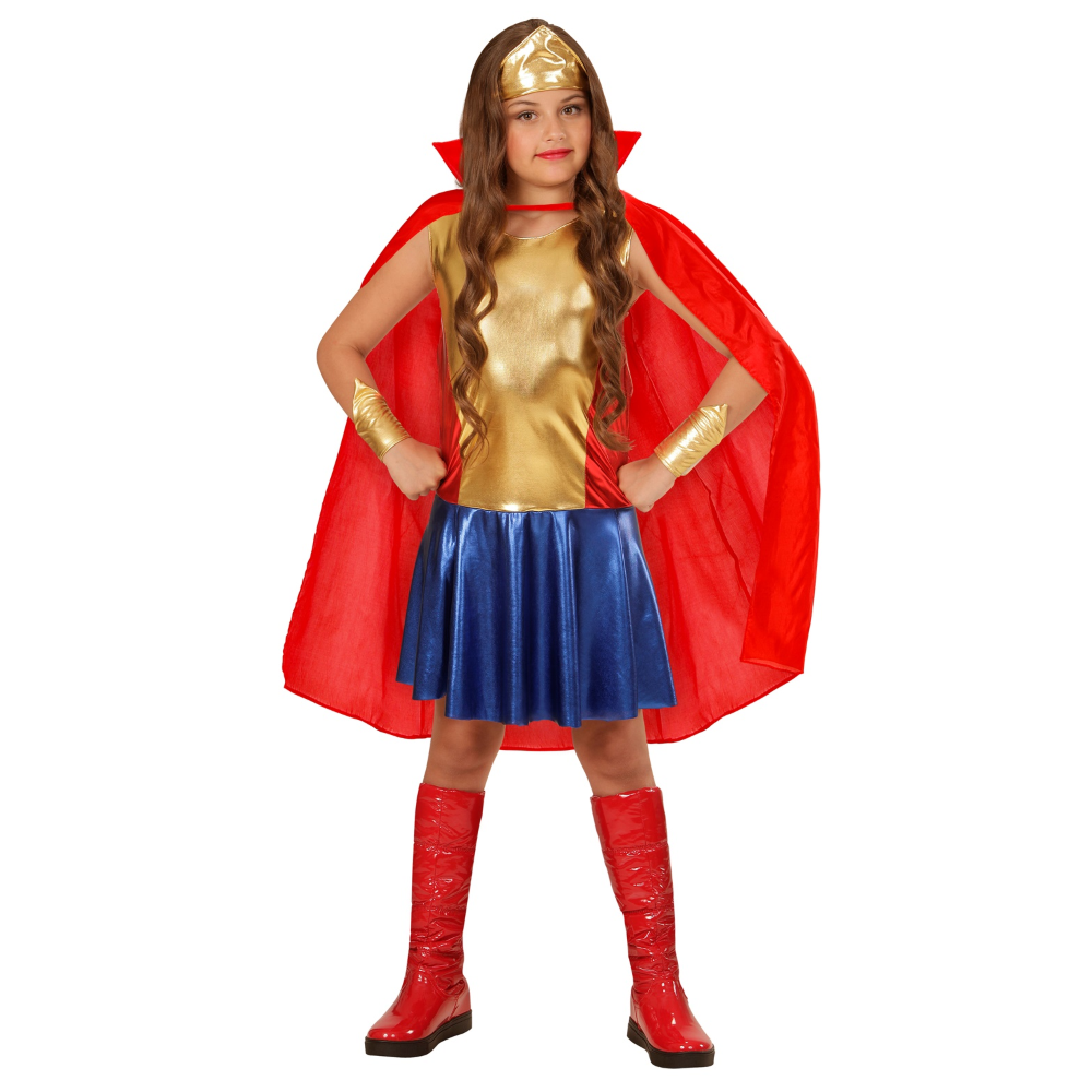 COSTUME CARNEVALE WONDER GIRL VESTITO COPRICAPO BRACCIALI BAMBINA ABITO TRAVESTIMENTO - 0113