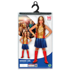 COSTUME CARNEVALE WONDER GIRL VESTITO COPRICAPO BRACCIALI BAMBINA ABITO TRAVESTIMENTO - 0113