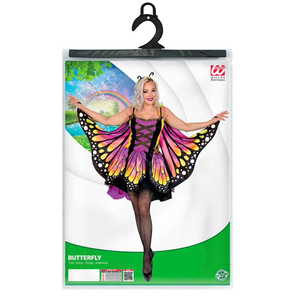 COSTUME CARNEVALE FARFALLA VESTITO ALI ANTENNE DONNA ABITO TRAVESTIMENTO - 1086