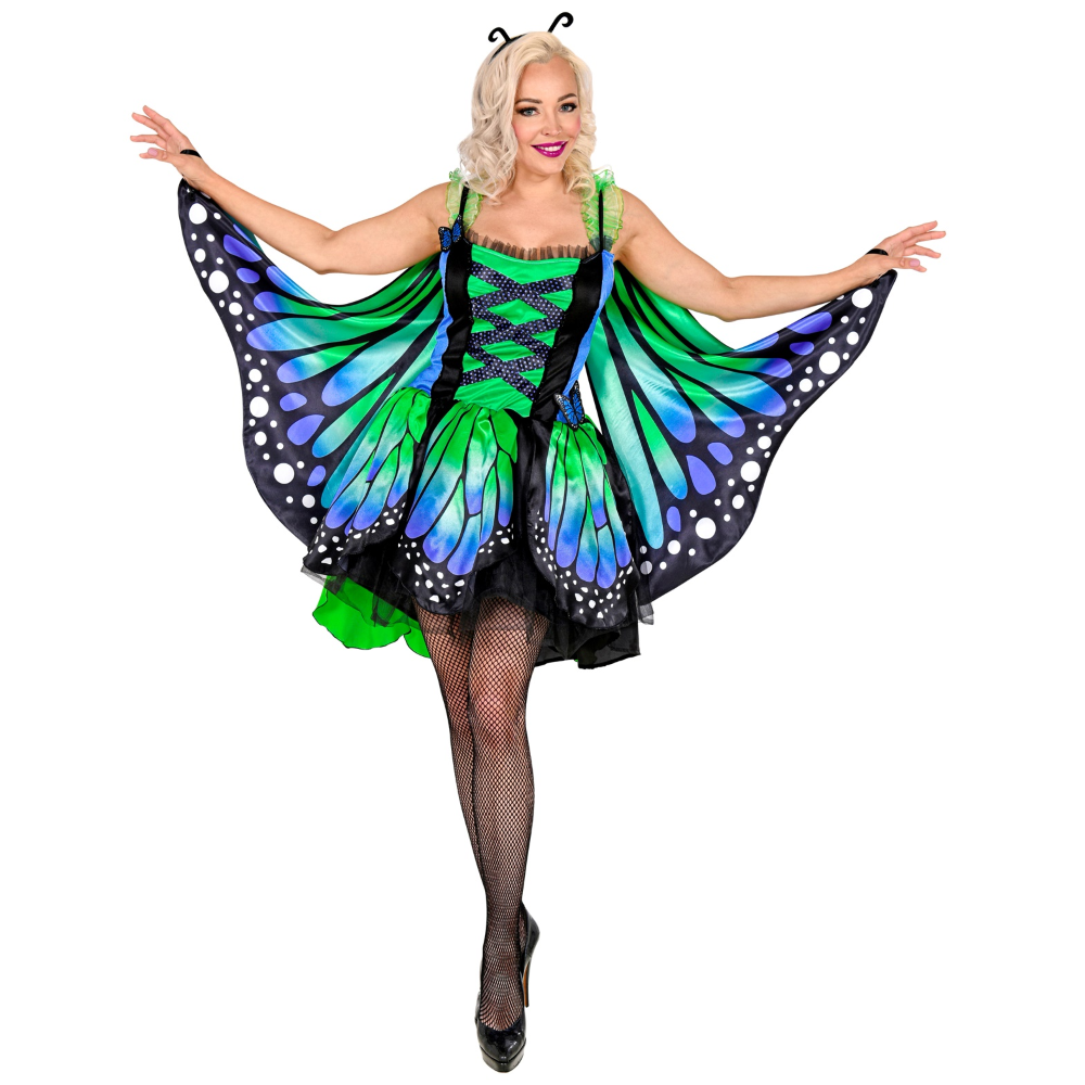 COSTUME CARNEVALE FARFALLA VESTITO ALI ANTENNE DONNA ABITO TRAVESTIMENTO - 1097