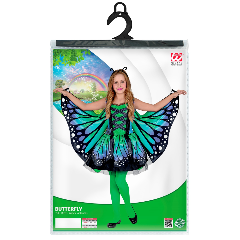 COSTUME CARNEVALE FARFALLA VESTITO ALI ANTENNE BAMBINA ABITO TRAVESTIMENTO - 1097