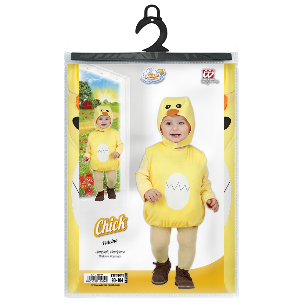 COSTUME CARNEVALE PULCINO VESTITO COPRICAPO BAMBINO 1/3 ANNI ABITO TRAVESTIMENTO - 1899K