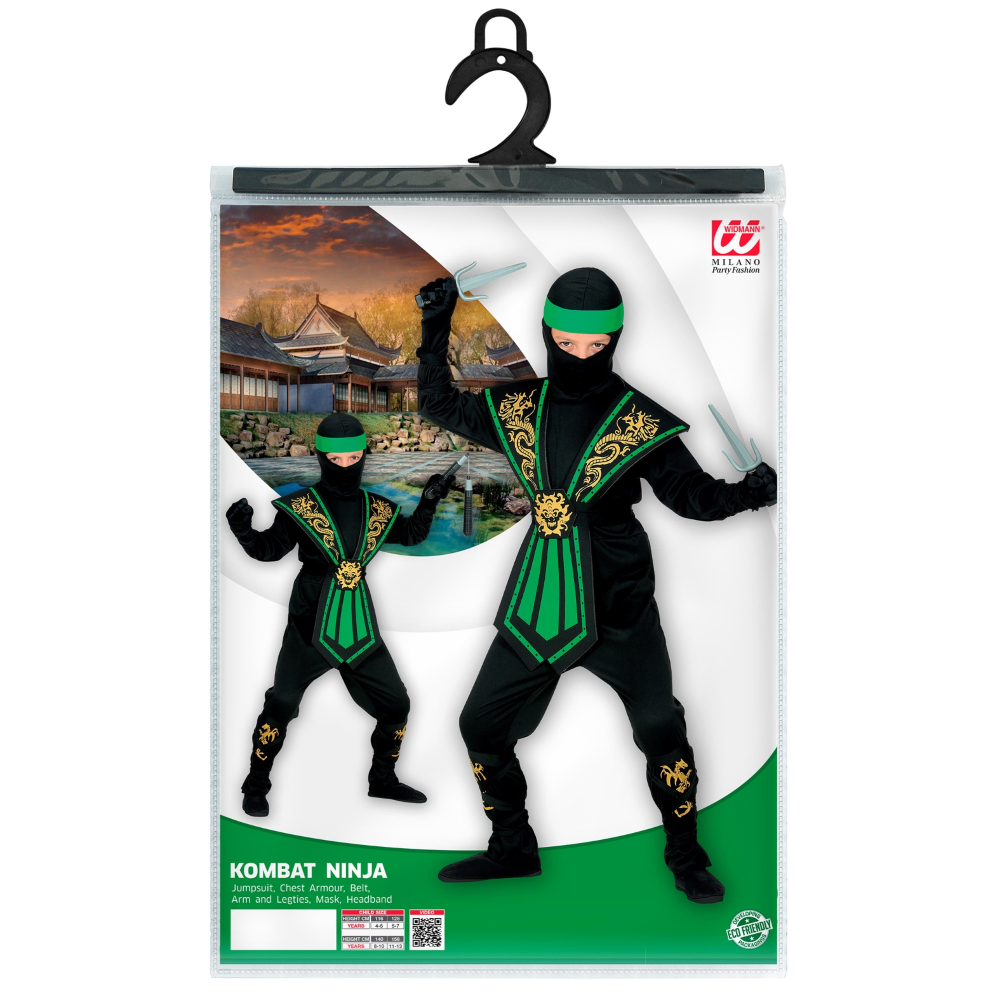 COSTUME CARNEVALE GREEN KOMBAT NINJA BAMBINO ABITO TRAVESTIMENTO - 3851