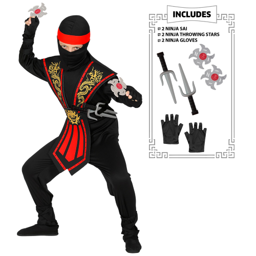 COSTUME CARNEVALE RED KOMBAT NINJA CON ACCESSORI BAMBINO ABITO TRAVESTIMENTO - 3856