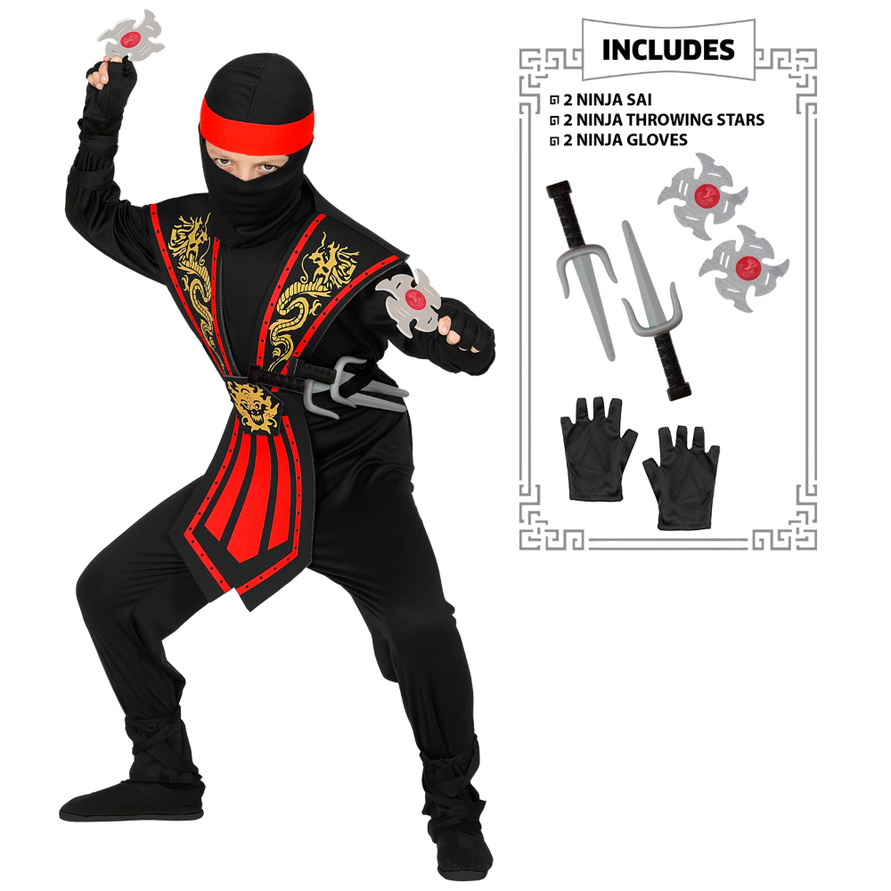 COSTUME CARNEVALE RED KOMBAT NINJA CON ACCESSORI BAMBINO ABITO TRAVESTIMENTO - 3856