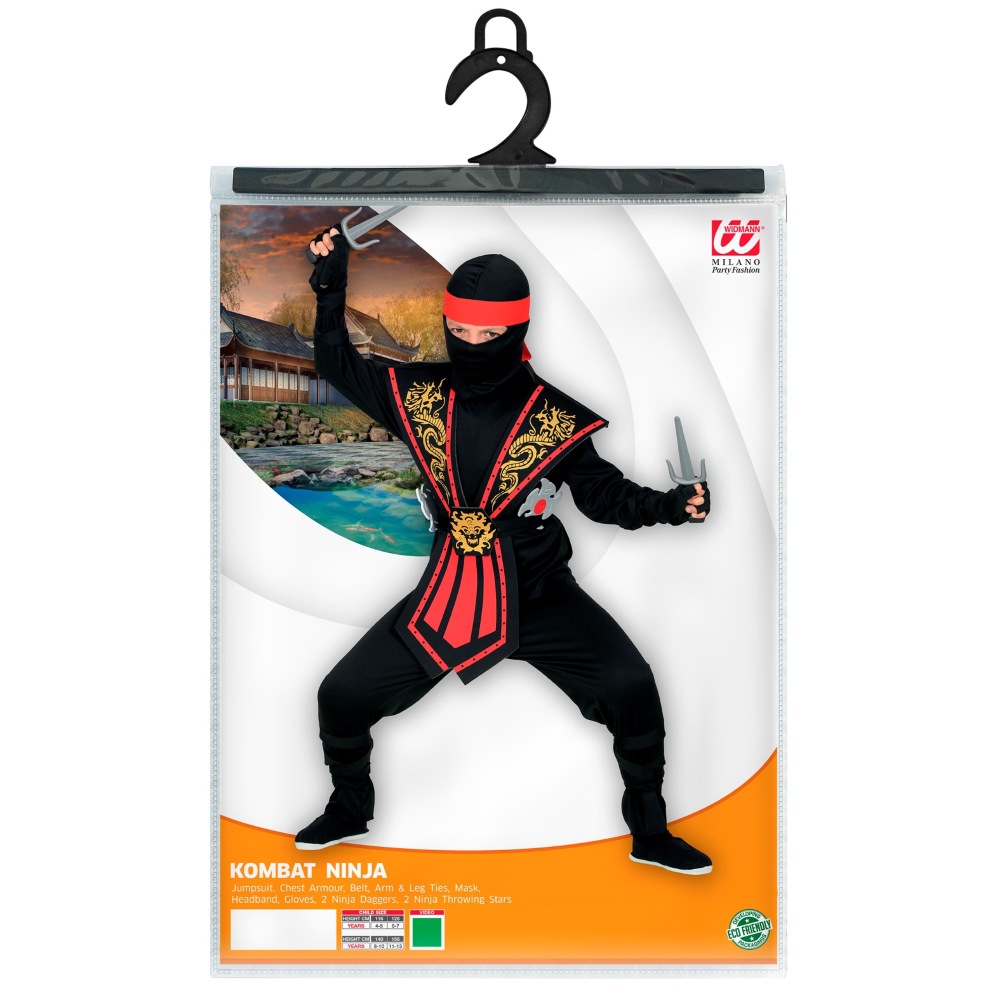 COSTUME CARNEVALE RED KOMBAT NINJA CON ACCESSORI BAMBINO ABITO TRAVESTIMENTO - 3856