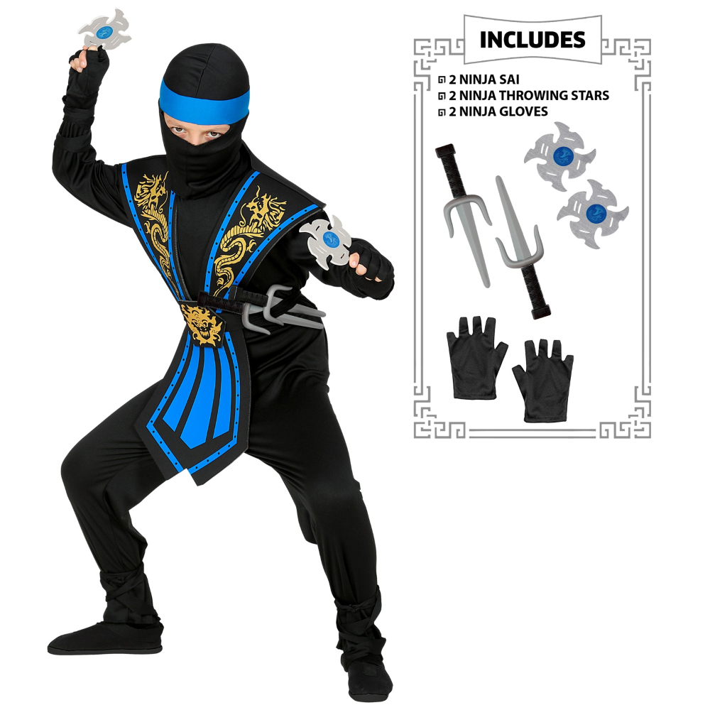 COSTUME CARNEVALE BLUE KOMBAT NINJA CON ACCESSORI BAMBINO ABITO TRAVESTIMENTO - 3865