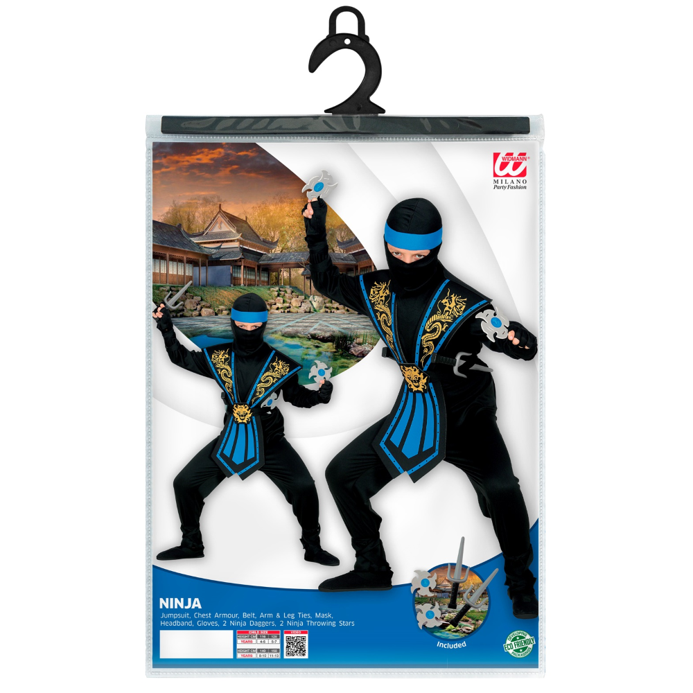 COSTUME CARNEVALE BLUE KOMBAT NINJA CON ACCESSORI BAMBINO ABITO TRAVESTIMENTO - 3865