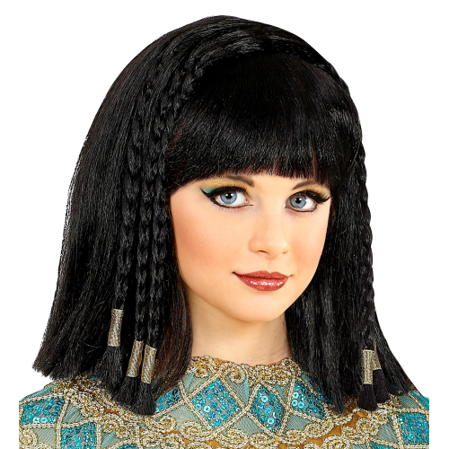 PARRUCCA CLEOPATRA CON TRECCE DECORATE ACCESSORI PER ABITO VESTITO TRAVESTIMENTO CARNEVALE - 46931