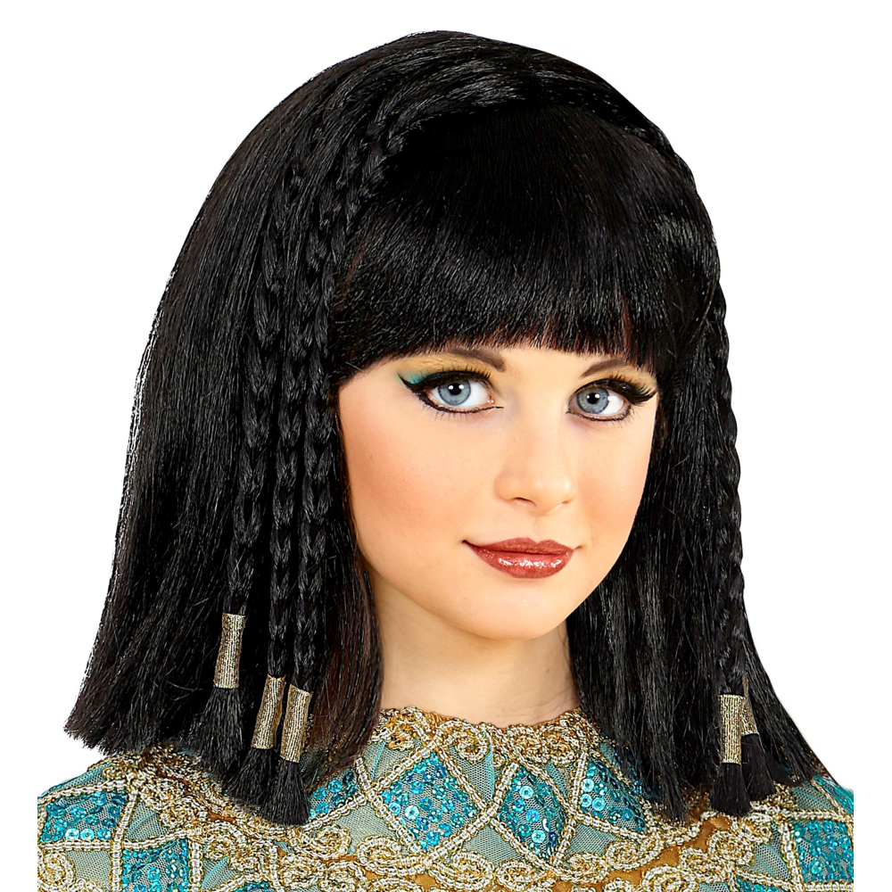 PARRUCCA CLEOPATRA CON TRECCE DECORATE ACCESSORI PER ABITO VESTITO TRAVESTIMENTO CARNEVALE - 46931