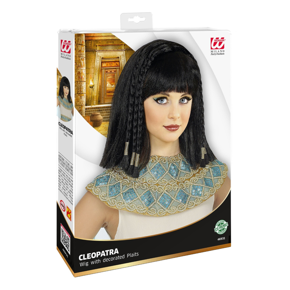 PARRUCCA CLEOPATRA CON TRECCE DECORATE ACCESSORI PER ABITO VESTITO TRAVESTIMENTO CARNEVALE - 46931