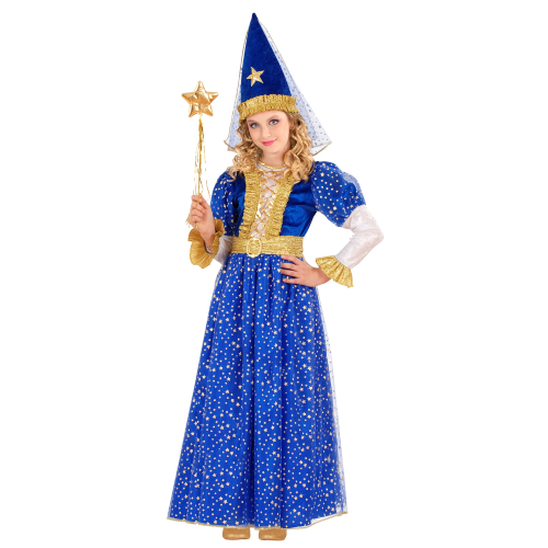 COSTUME CARNEVALE FATINA STELLATA VESTITO CINTURA E CAPPELLO CON VELO BAMBINA ABITO TRAVESTIMENTO - 5582
